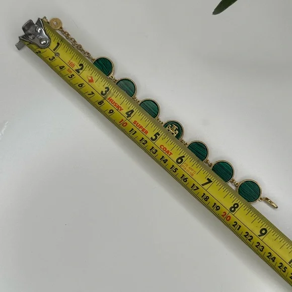 Tory Burch Malachite Link Bracelet Gold Green Logo Medallions Adjustable - Picture 6 of 6